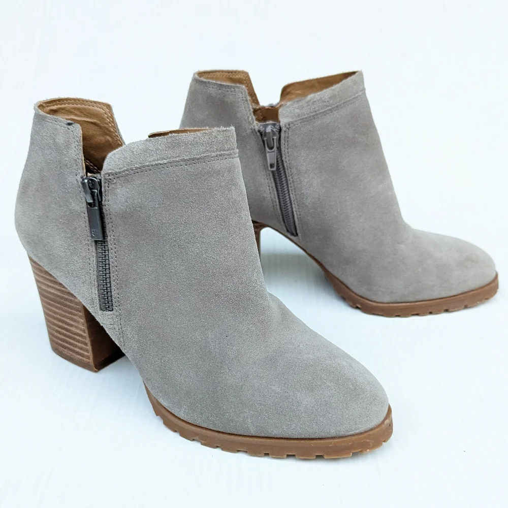 LUCKY BRAND Noryn gray suede leather heeled ankle booties